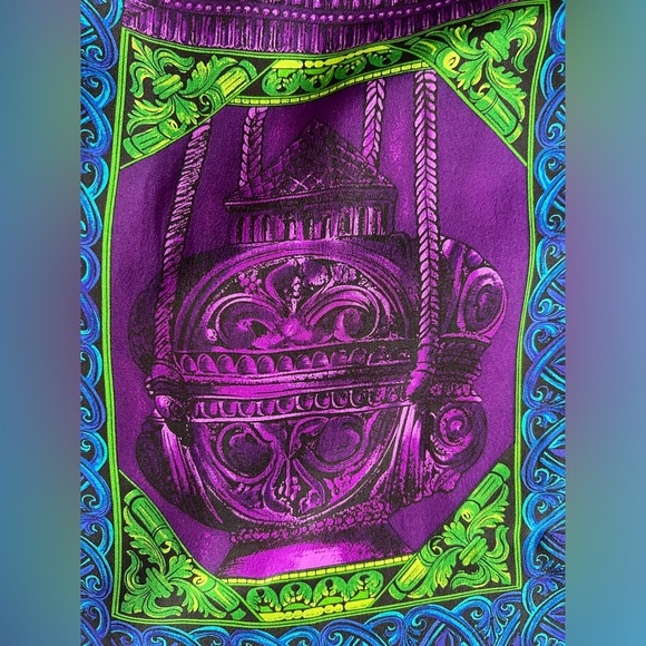 VINTAGE ADRIENNE VITTADINI SILK SCARF Geometric Design Vibrant Purple Green Blue - Picture 13 of 17